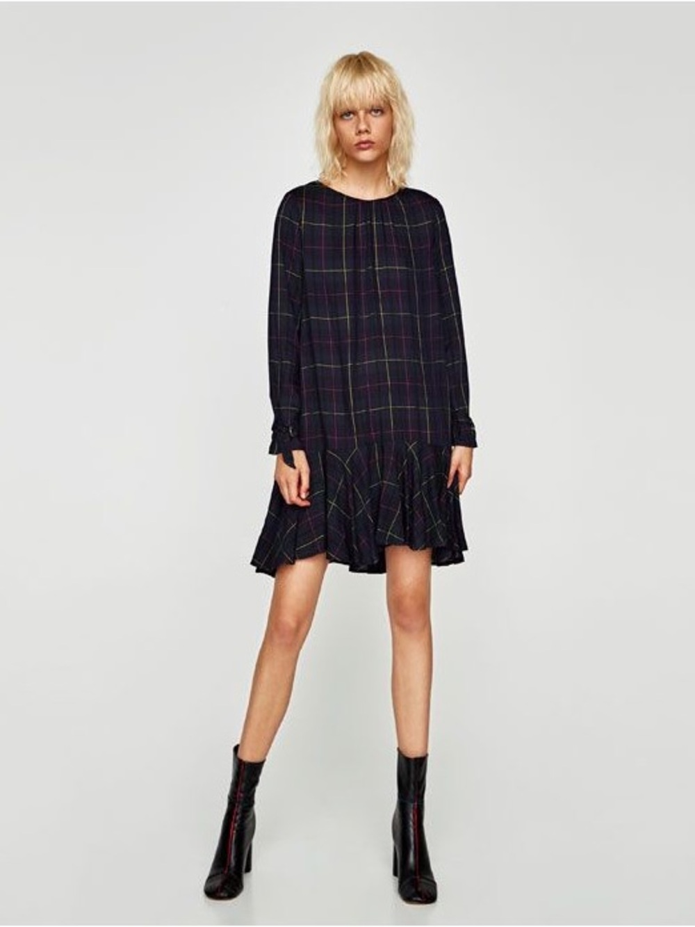 Zara Plaid Ruffle Hem Tunic Dress